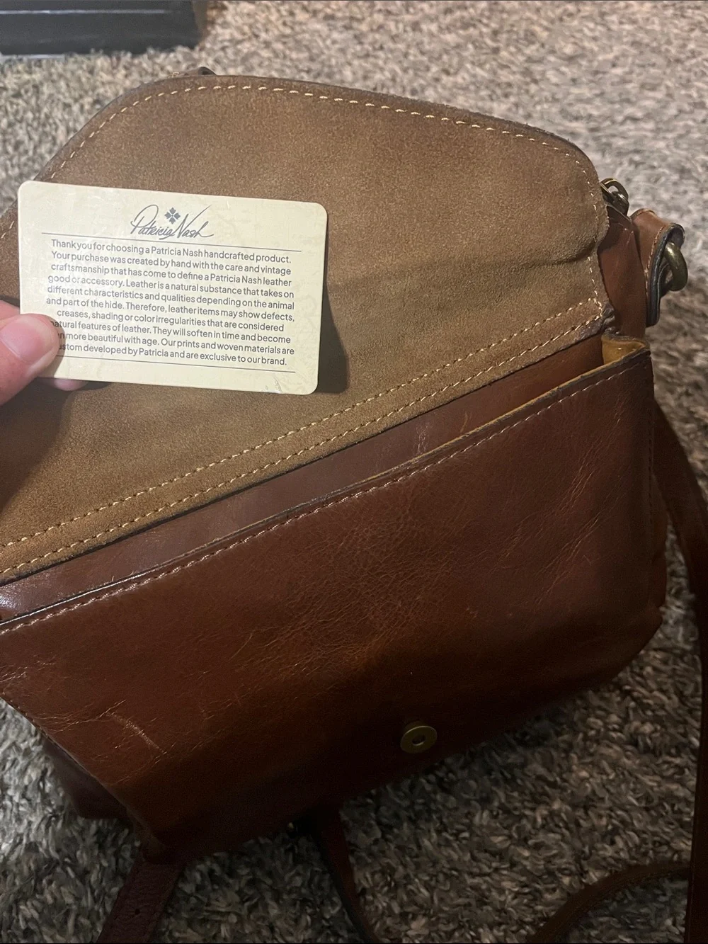 Patricia Nash Brown Leather Crossbody Messenger with Front Buckle
